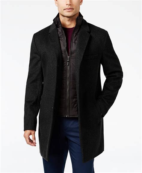 michael kors mens water-resistant slim-fit overcoat with zip-out liner|Michael Kors overcoat.